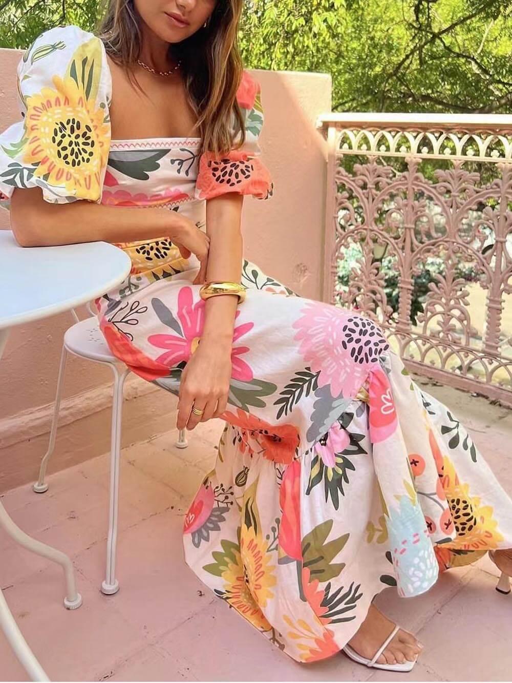 Yindi™ - Square Neck Floral Maxi Dress