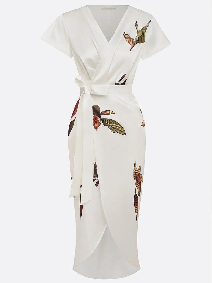 Nalani™ - Satin Wrap Sheath Midi Dress