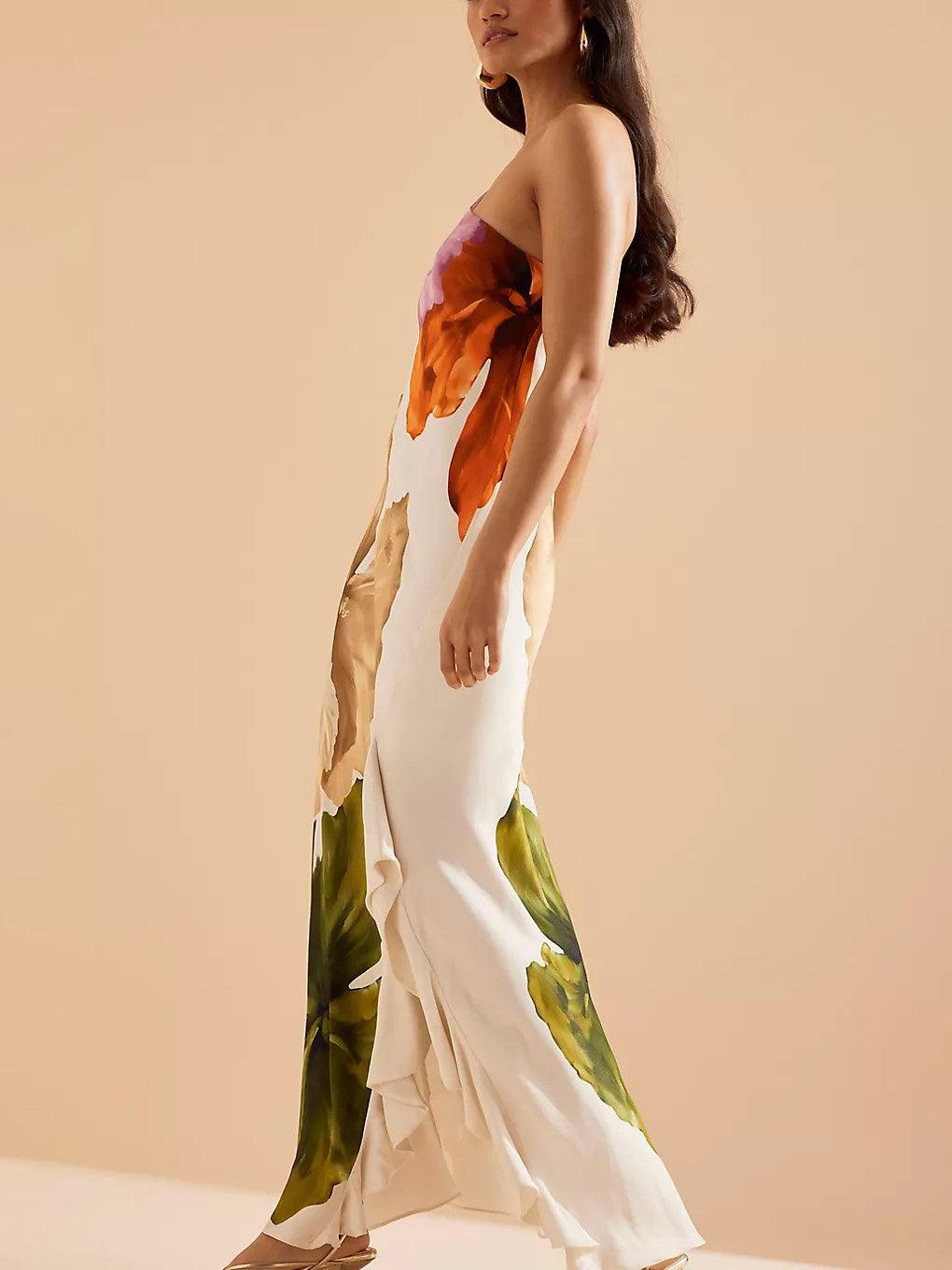Lowanna™ - Floral Print One-shoulder Maxi Dress