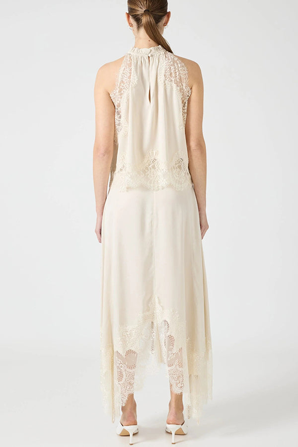 Tallara™ - Lace Pleated Top and Slit Skirt Set