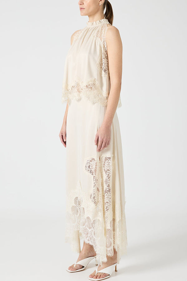 Tallara™ - Lace Pleated Top and Slit Skirt Set