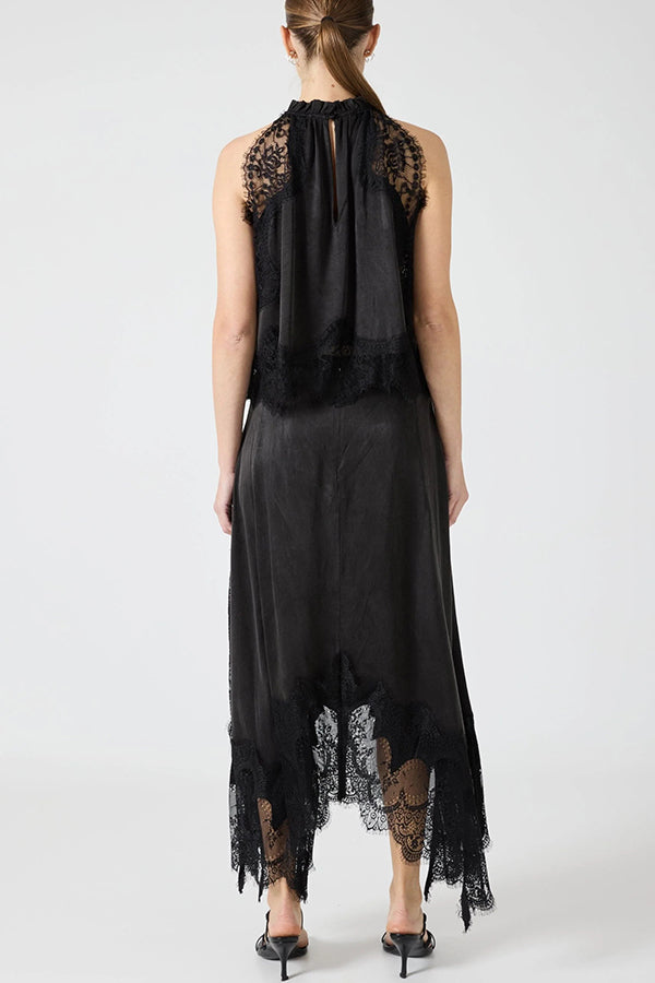 Tallara™ - Lace Pleated Top and Slit Skirt Set