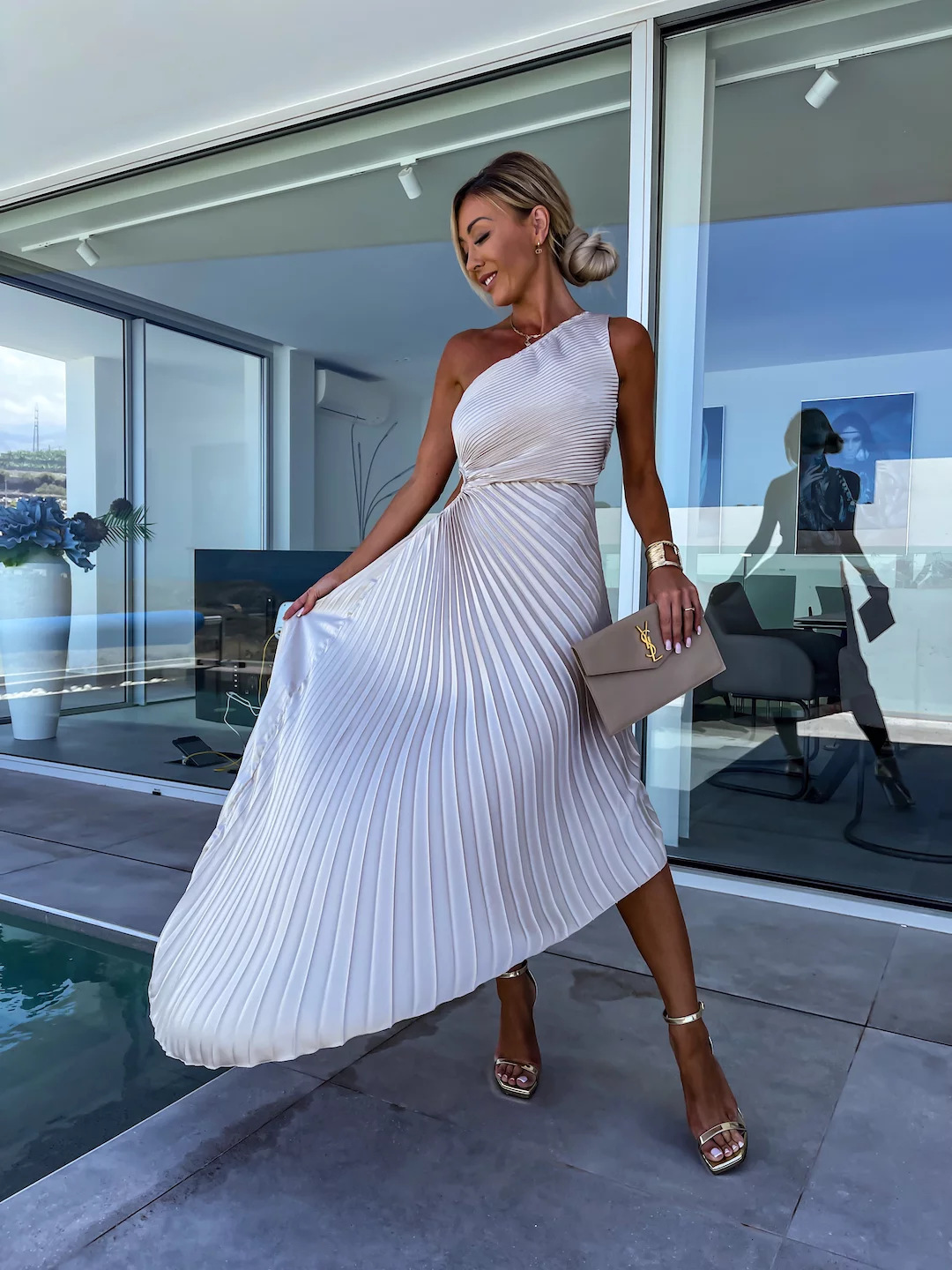 Celeste™ - One-Shoulder Pleated Midi Dress