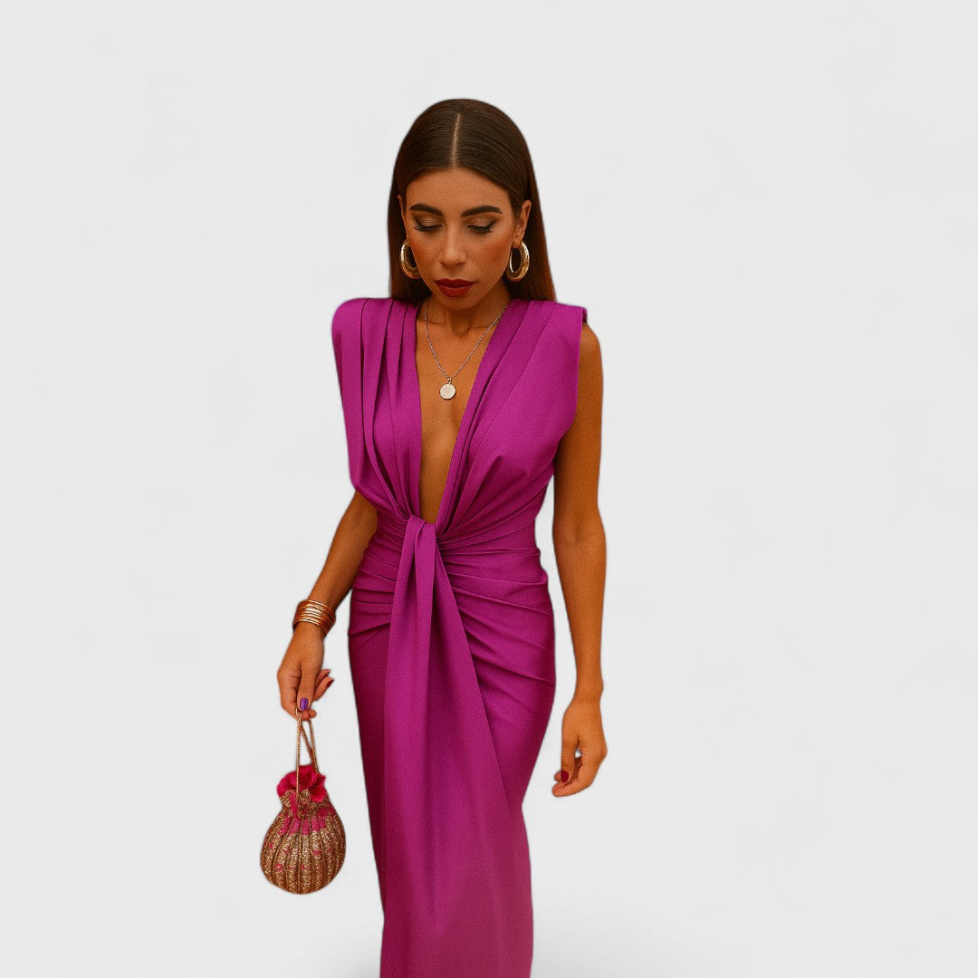 Yvonne™ – Elegant Draped V-Neck Dress