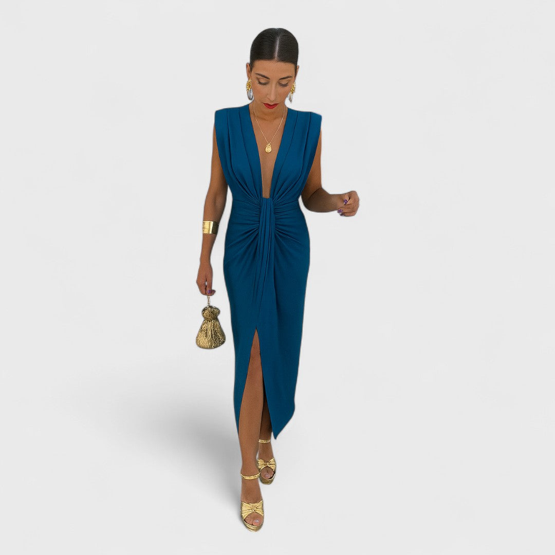 Yvonne™ – Elegant Draped V-Neck Dress
