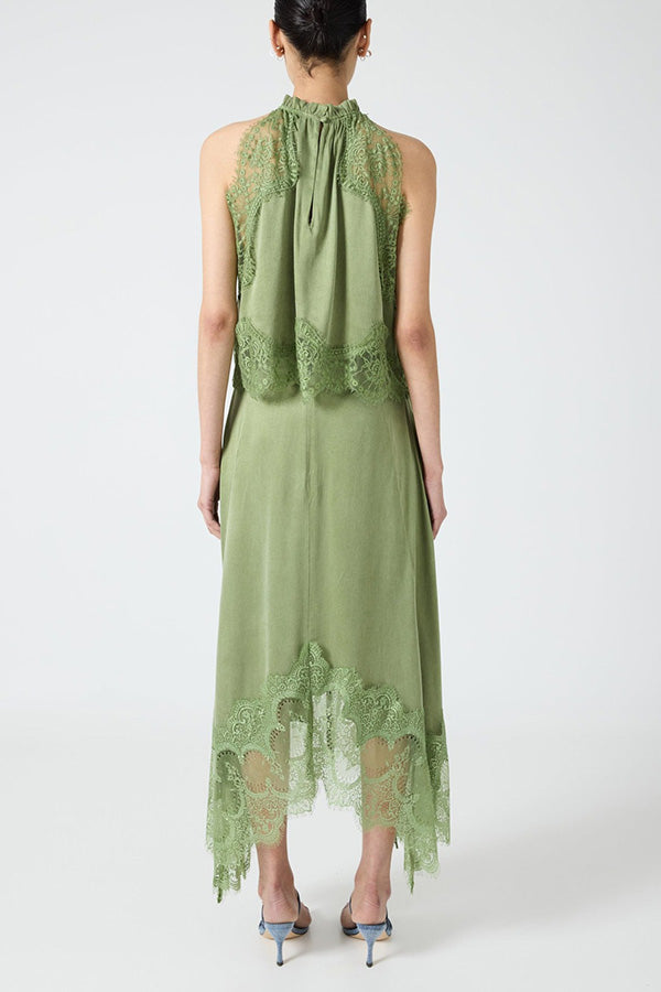 Tallara™ - Lace Pleated Top and Slit Skirt Set