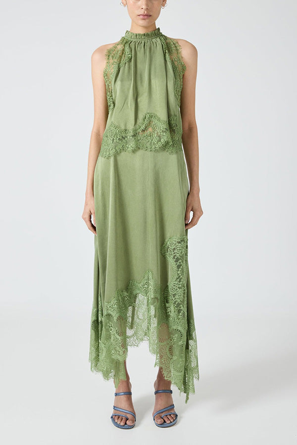 Tallara™ - Lace Pleated Top and Slit Skirt Set