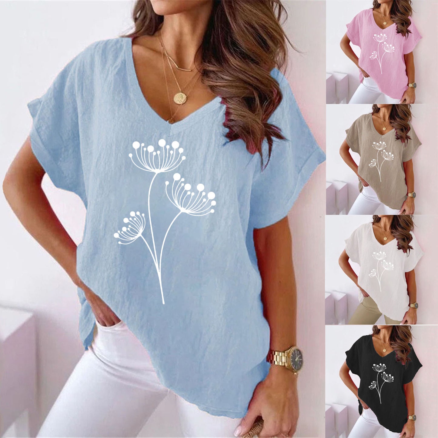 Frida™ - Floral V-Neck Cotton Blouse