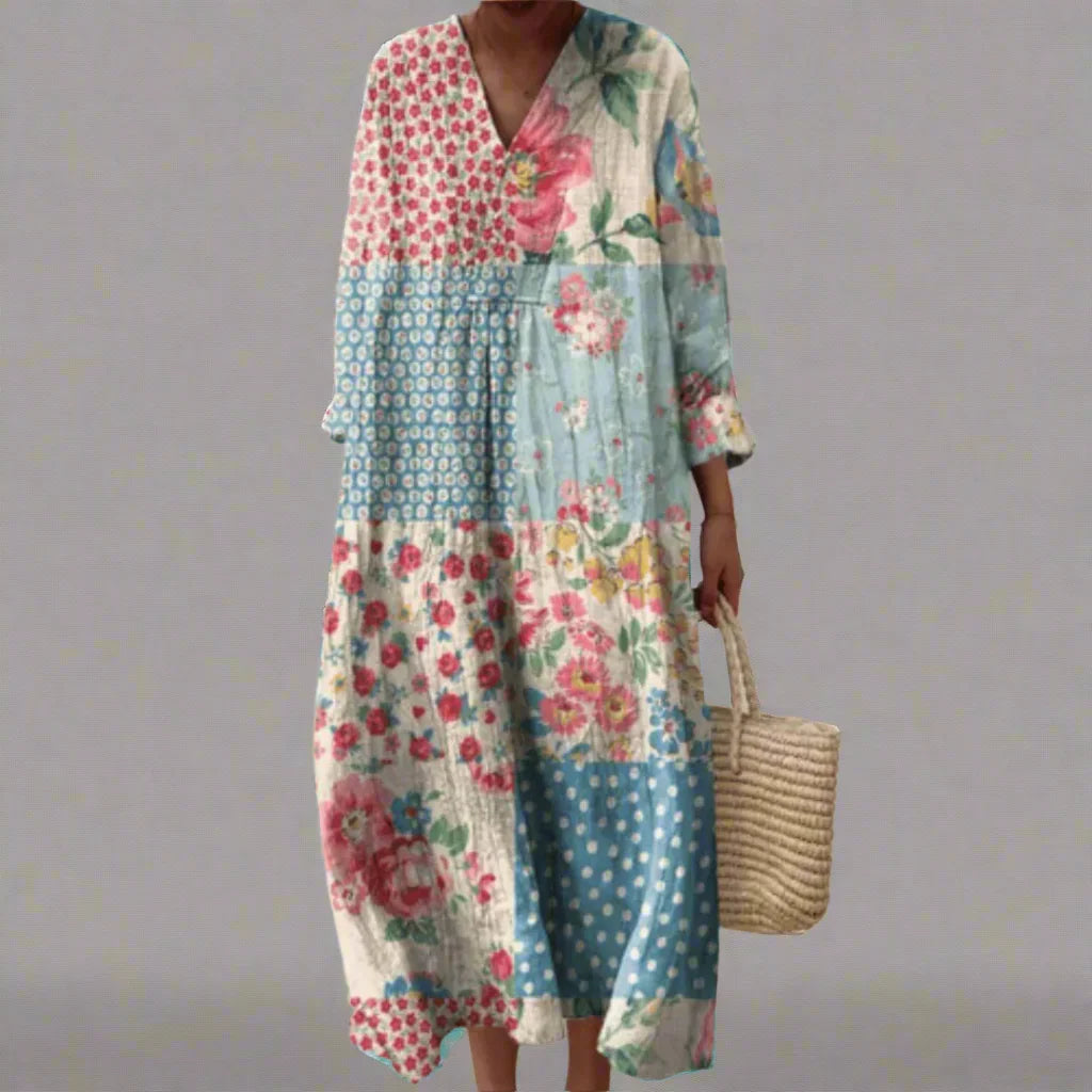 Xandra™ - Patchwork V-Neck Dress