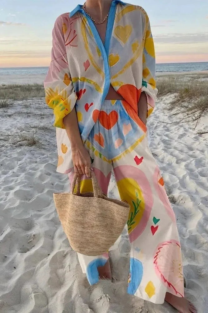 Kirstie™ Colourful Heart Print Two-Piece Set