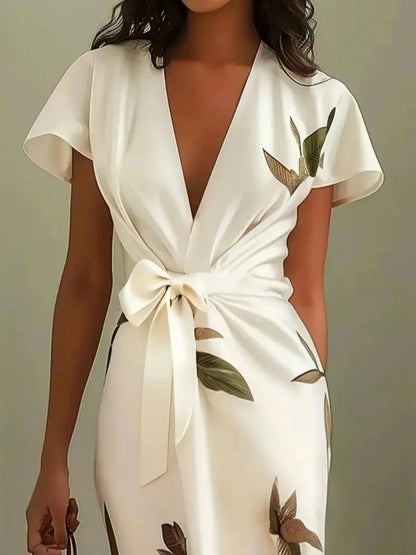 Nalani™ - Satin Wrap Sheath Midi Dress