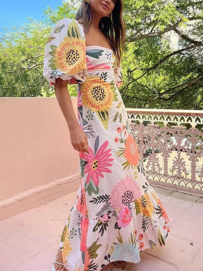 Yindi™ - Square Neck Floral Maxi Dress