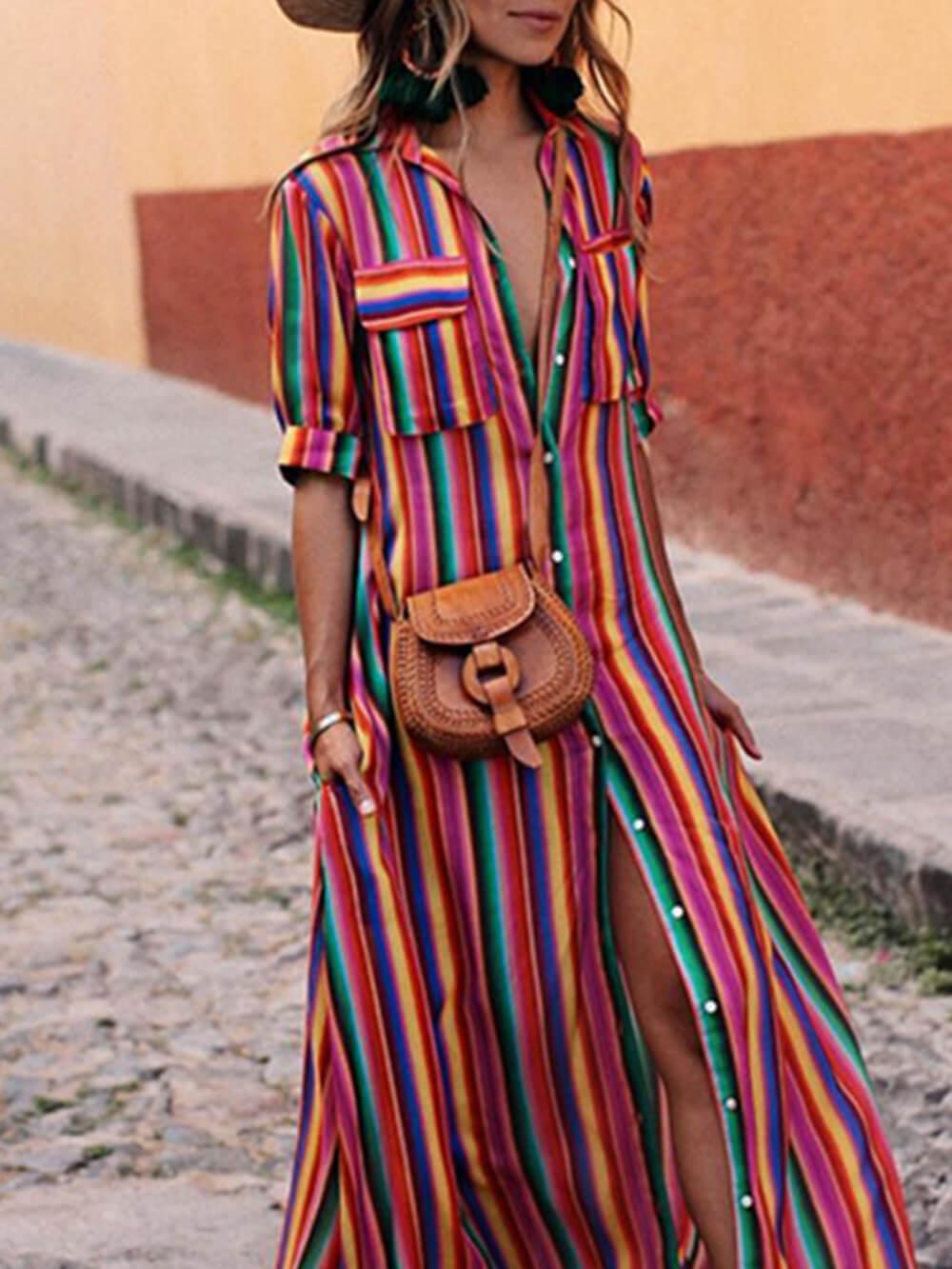 Chloe™ - Casual Striped Printed Maxi Dress