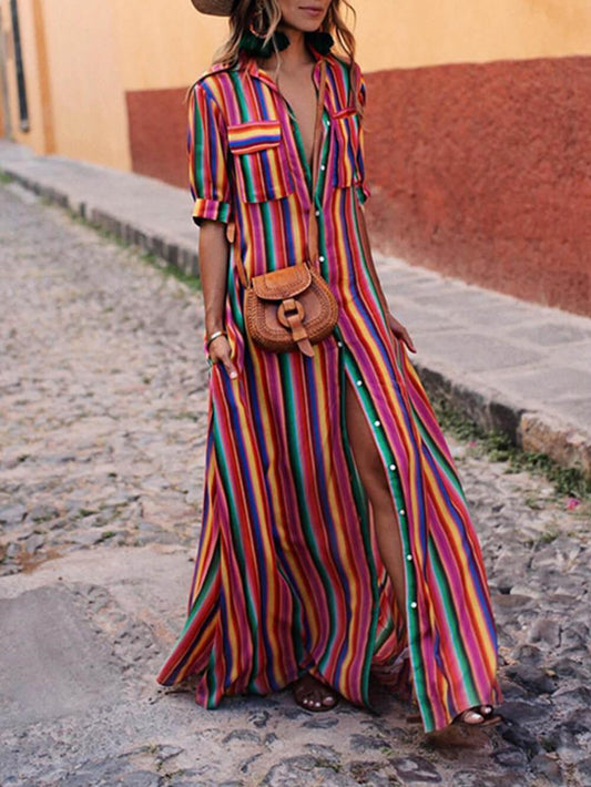 Chloe™ - Casual Striped Printed Maxi Dress