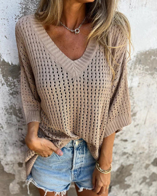 Nora™ Open-Knit V-Neck Top