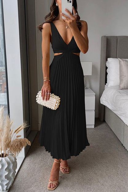 Alina™ - Backless Pleated Midi Dress