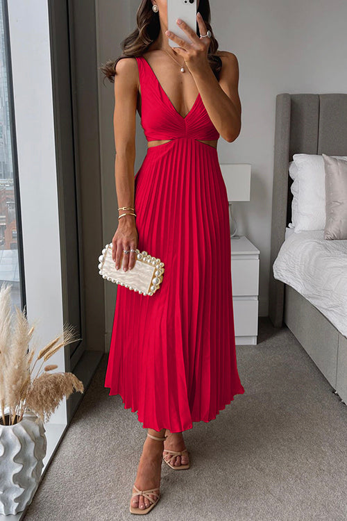 Alina™ - Backless Pleated Midi Dress