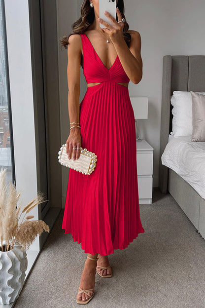 Alina™ - Backless Pleated Midi Dress