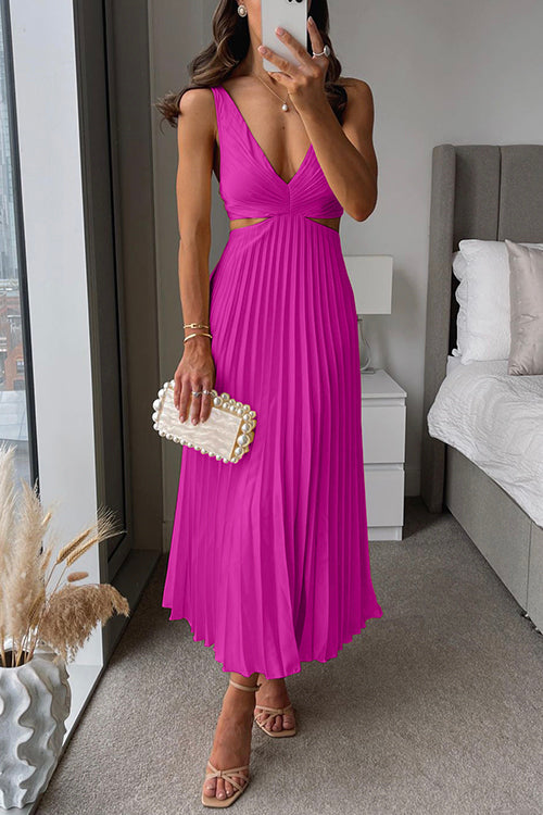Alina™ - Backless Pleated Midi Dress