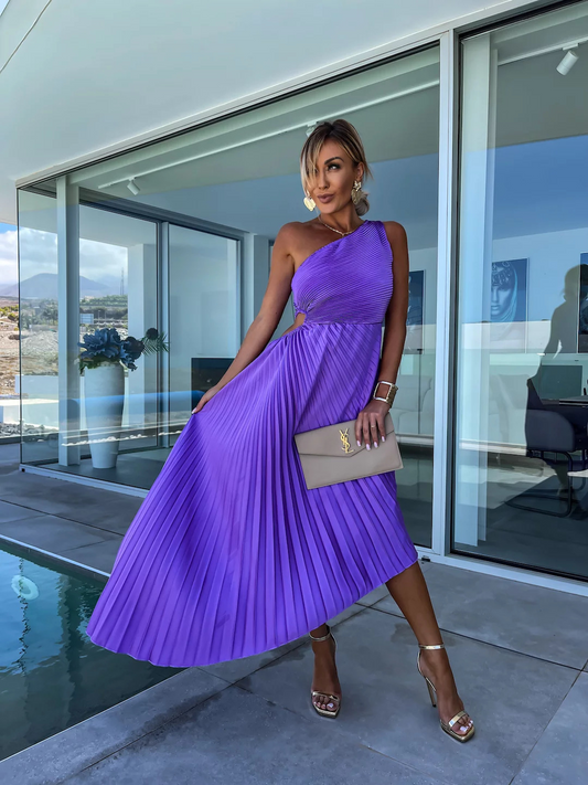 Celeste™ - One-Shoulder Pleated Midi Dress