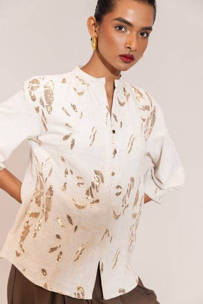 Elaine™ -  Embroidered Linen Blouse