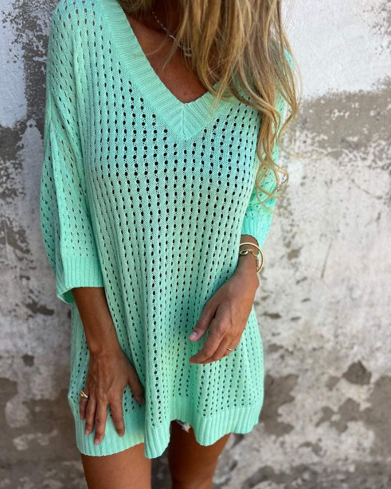 Nora™ Open-Knit V-Neck Top