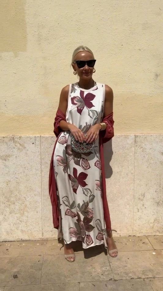 Dalara™ - Vintage Floral Dress with Cardigan