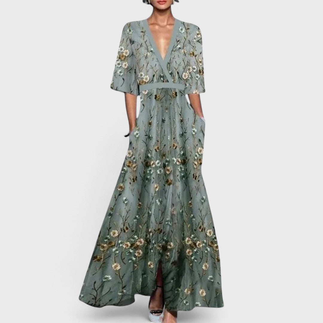 Olyzandra™ – Floral Embroidered Maxi Dress