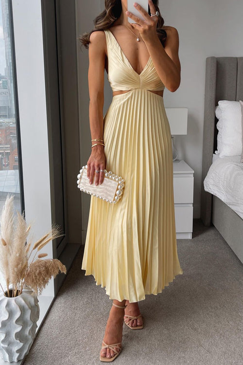 Alina™ - Backless Pleated Midi Dress