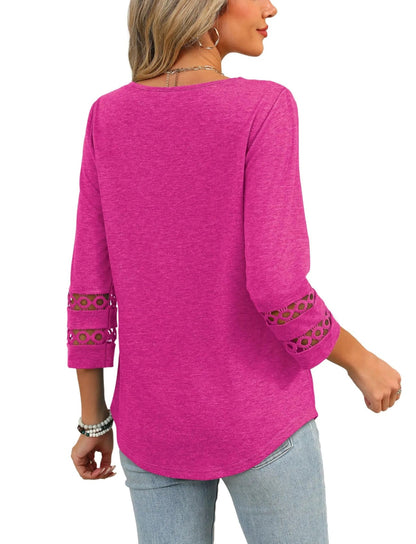 Erelia™ -V-neck Lace Sleeve Top