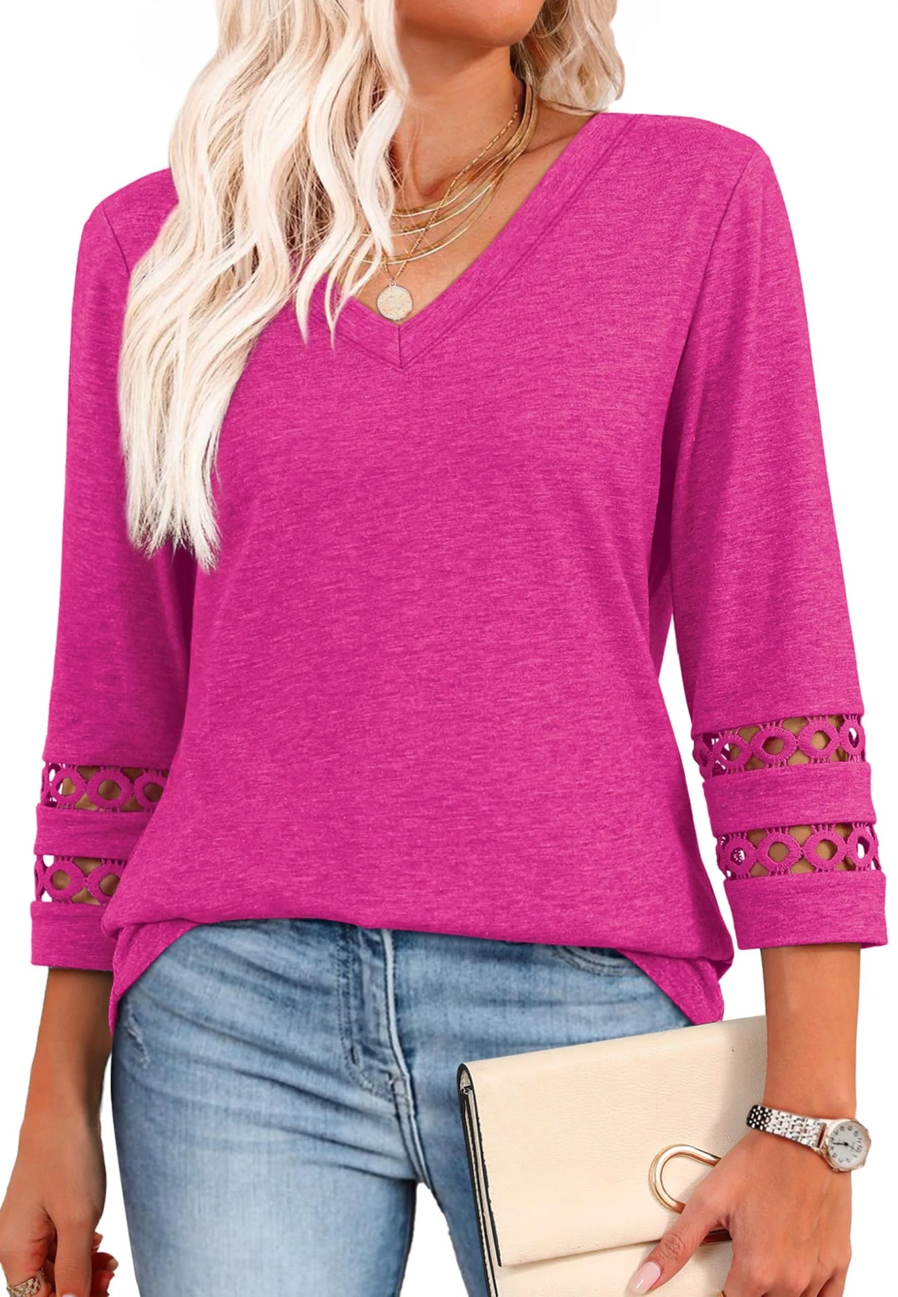 Erelia™ -V-neck Lace Sleeve Top