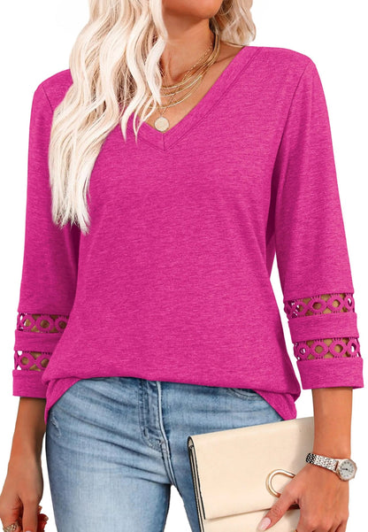 Erelia™ -V-neck Lace Sleeve Top