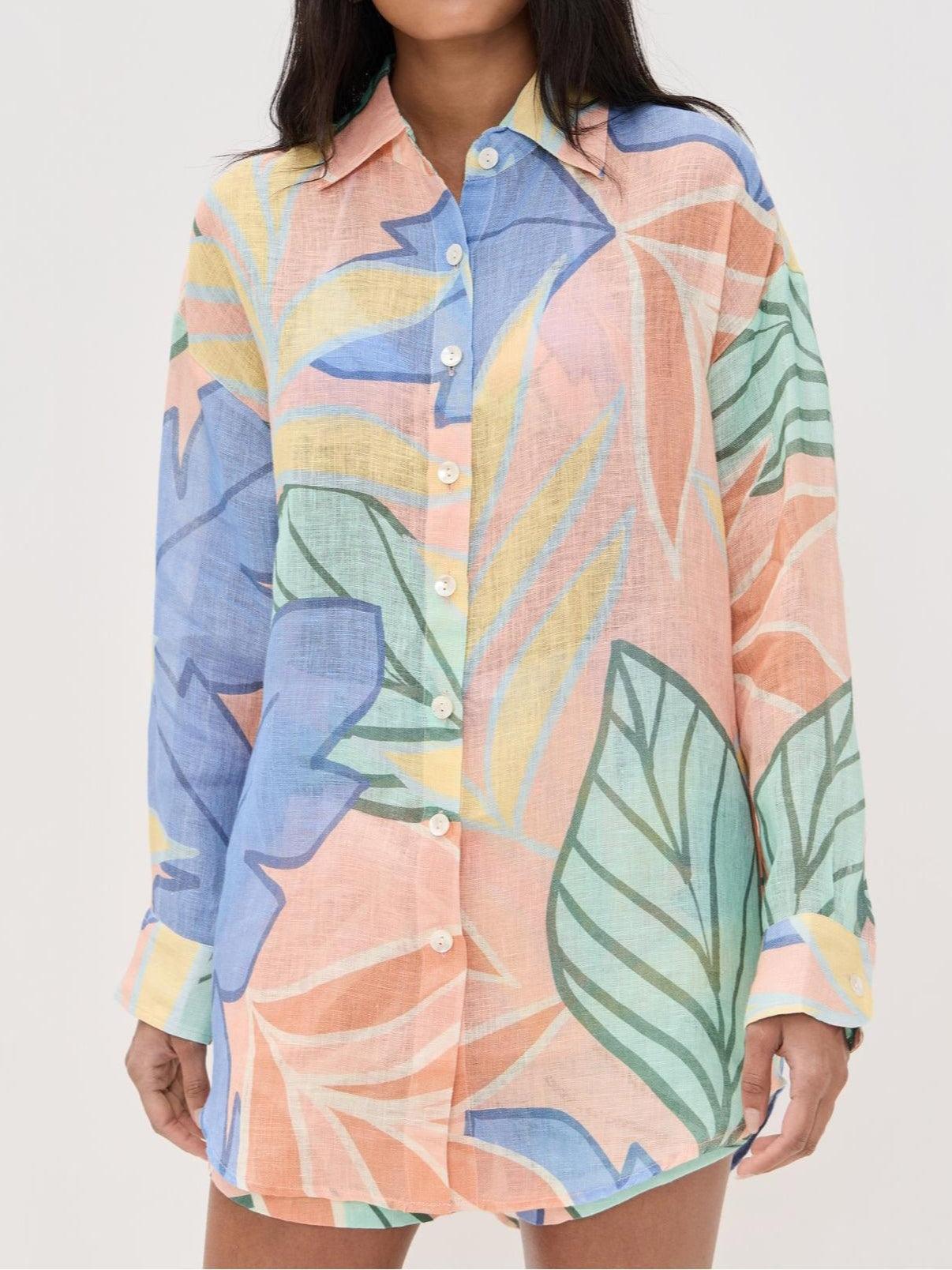 Yara™ - Tropical Leaf Printed Short Set
