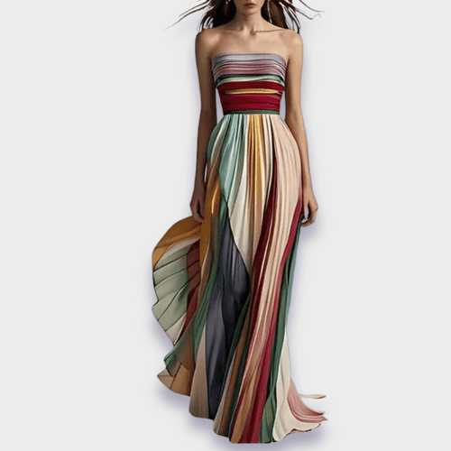 Isobel™ – Colourful Striped Pleated Maxi Dress