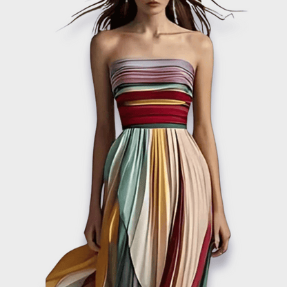 Isobel™ – Colourful Striped Pleated Maxi Dress