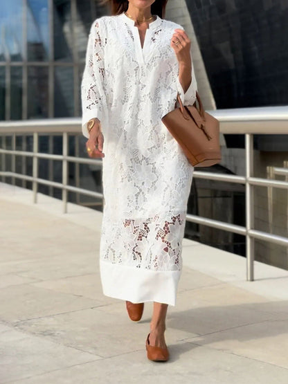 Mirella™ - Lace embroidery Loose Maxi Dress