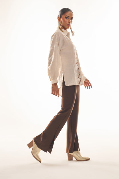 Melinda™ - Beige Silk Shirt