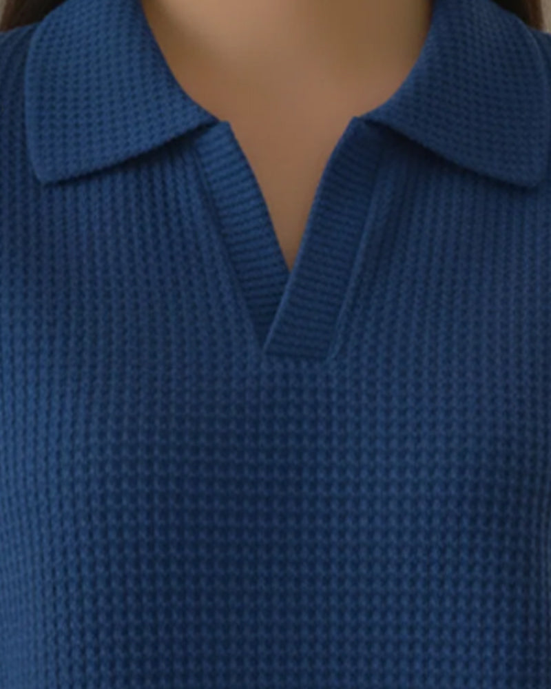 Elaina™ - Waffle Polo Sweatshirt