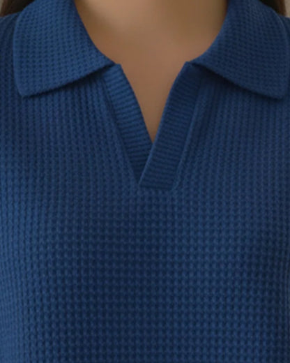Elaina™ - Waffle Polo Sweatshirt