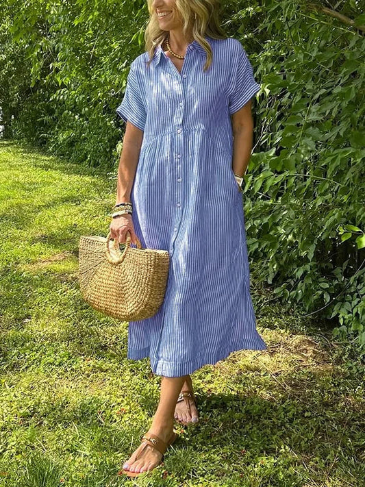Reylin™ – Relaxed Striped Shirt Dress
