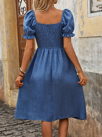 Celestine™ – Smocked Puff Sleeve Button Dress