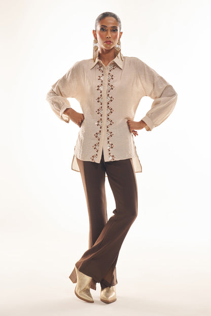 Melinda™ - Beige Silk Shirt