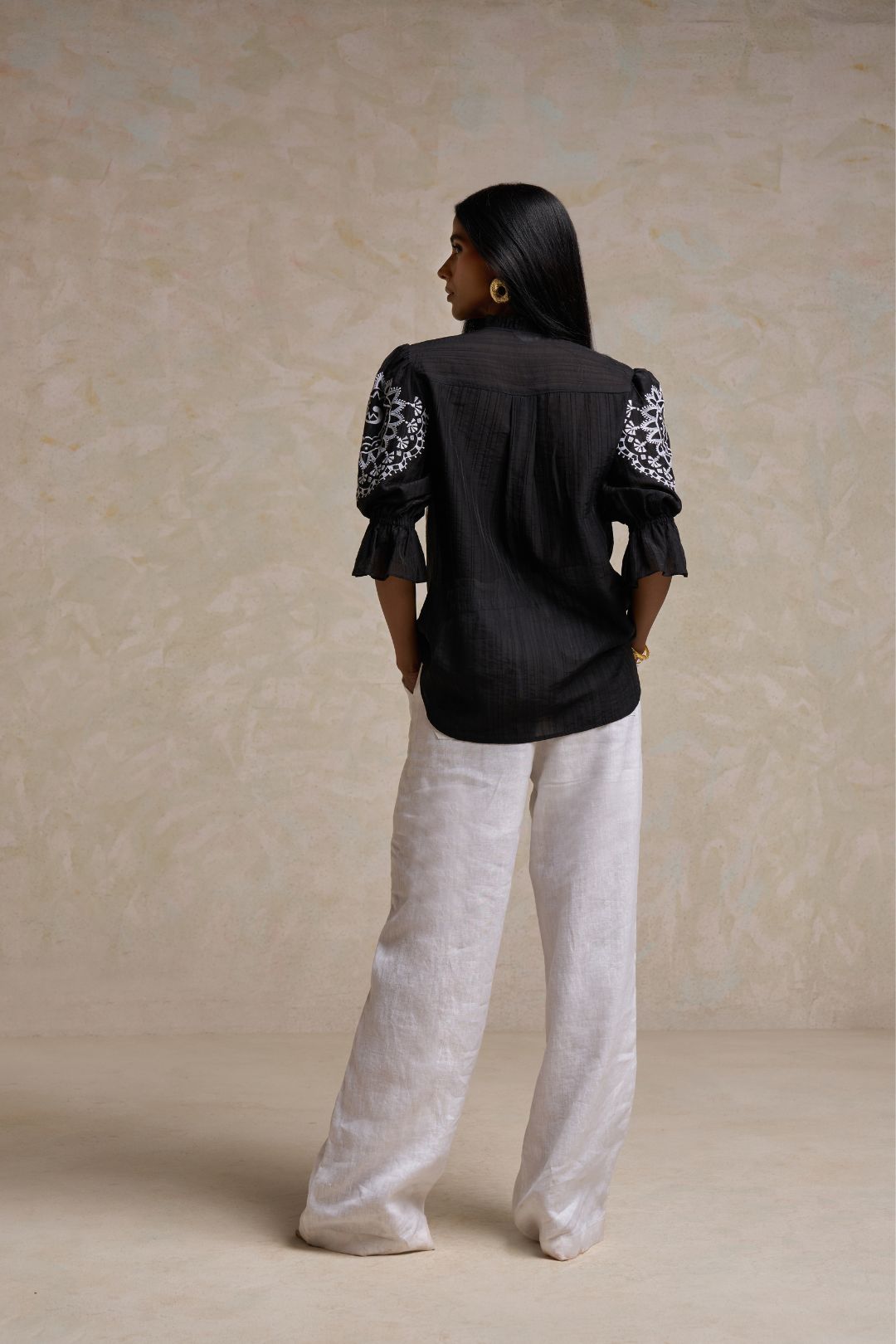 Sandy™ - Embroidery Black Shirt