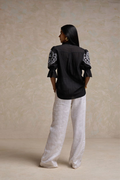 Sandy™ - Embroidery Black Shirt