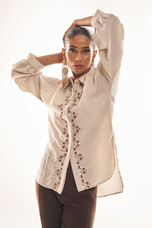 Melinda™ - Beige Silk Shirt