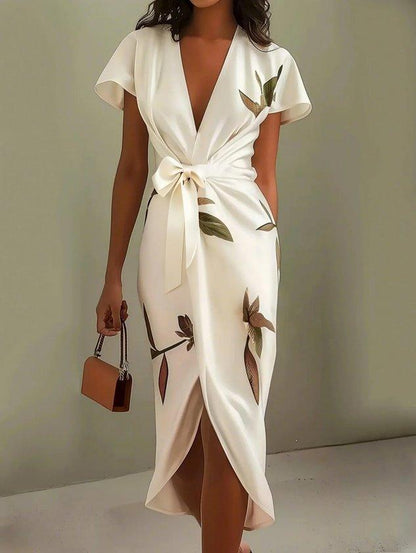 Nalani™ - Satin Wrap Sheath Midi Dress