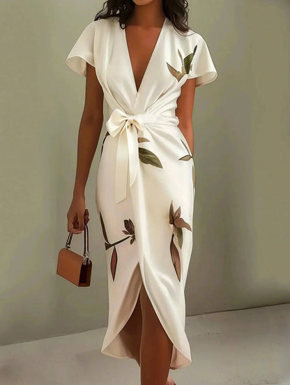 Nalani™ - Satin Wrap Sheath Midi Dress