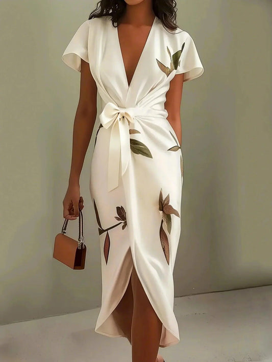 Nalani™ - Satin Wrap Sheath Midi Dress