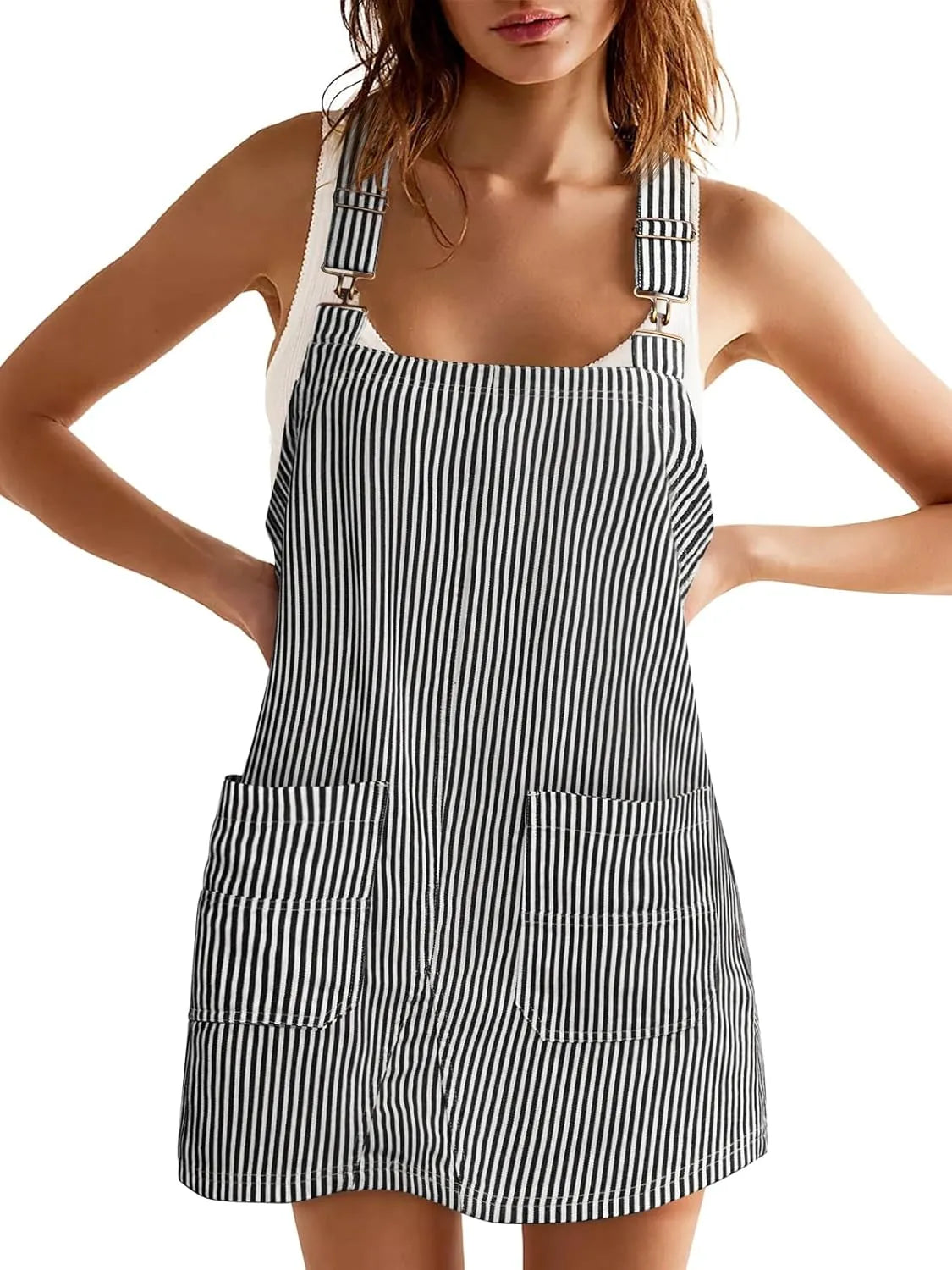Millie™ – Striped Overall Dress with Pockets
