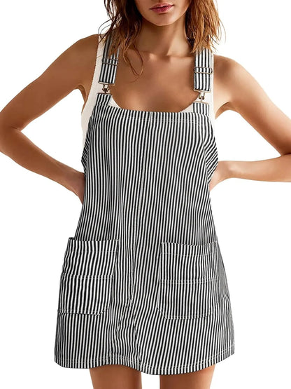 Millie™ – Striped Overall Dress with Pockets